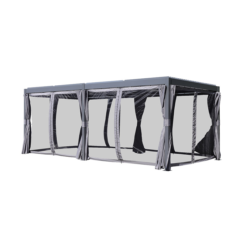 Pérgola de Lamas con Persianas Venetianas Simples, Cortinas y Mosquiteros